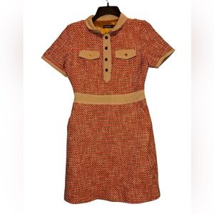 Karen Millen tweed contrast dress Sz 10 Pocket A Line Collared